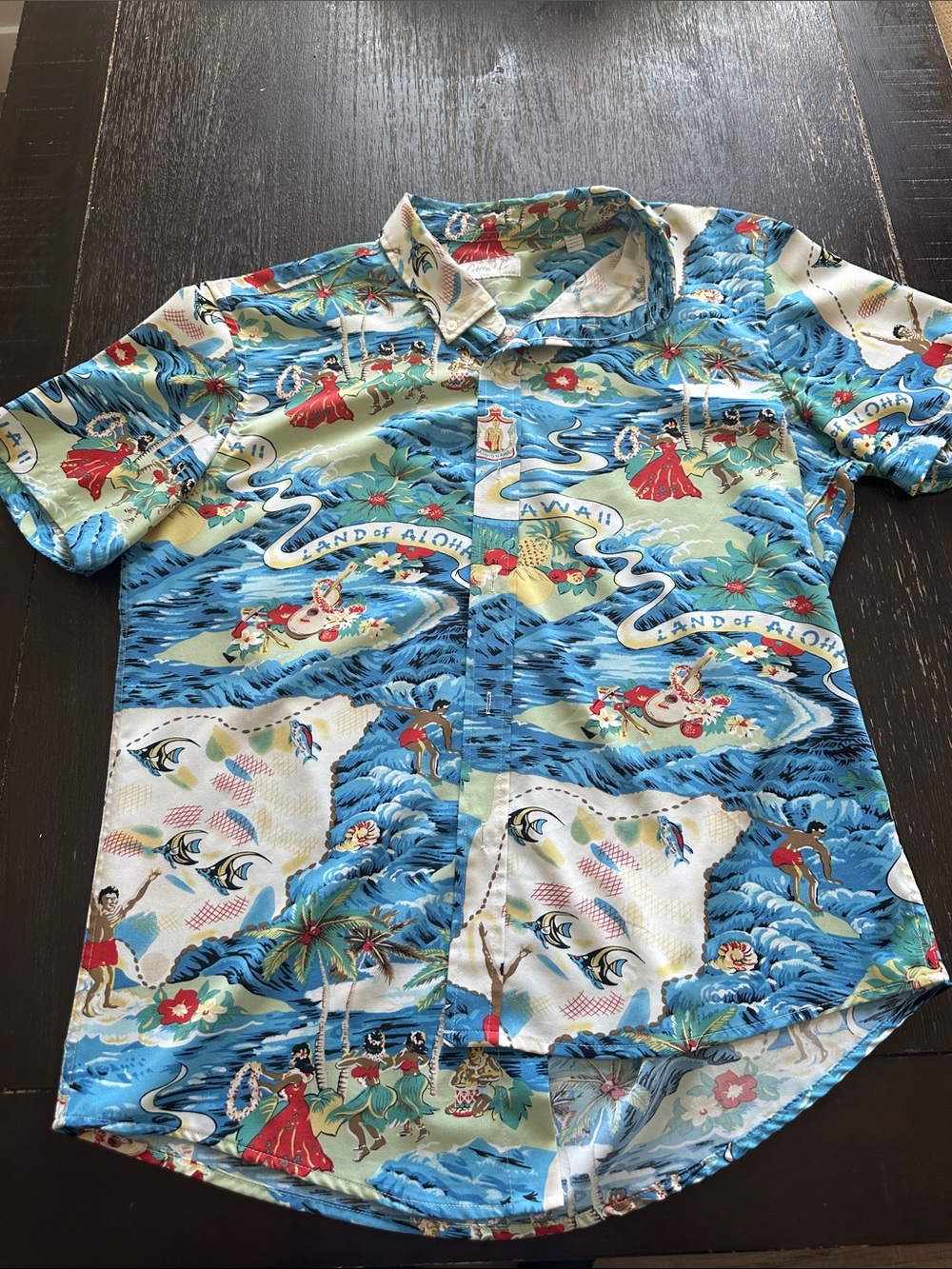 Blue Hawaiian-Print Short-Sleeve Button-Down Shirt